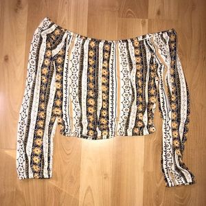 Vintage bohemian print off the shoulder crop top